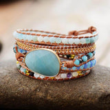 bracelet pour femme en cristaux d'amazonite et cuir