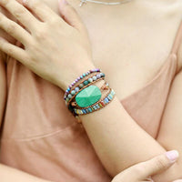 bracelet pour femme en pirres d'amazonite et cuir