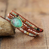 bracelet femme en pierres naturelles de jade, amazonite et cuir