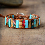 bracelet femme en pierres naturelles de jaspe, de turquoise et cuir