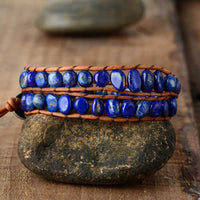 bracelet femme en pierres naturelles de lapis-lazuli et cuir