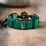 bracelet femme en pierres naturelles d'onyx vert et cuir