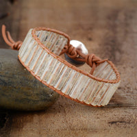 bracelet femme ou homme en pierres naturelles en quartz et cuir
