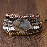 bracelet femmes en pierres naturelles de labradorite et cuir