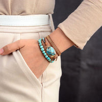 bracelet femme en cristaux de jaspe, turquoise et cuir
