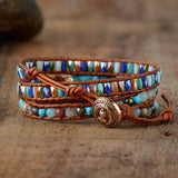 bracelet femme en turquoise, jaspe naturel et cuir