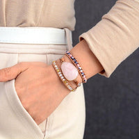 bracelet pour femme en pierre fine de quartz rose