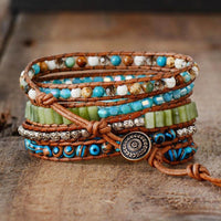 bracelet femme en pierres semi-précieuses de jaspe et cuir