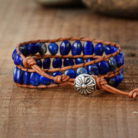 bracelet femme en pierres naturelles de lapis-lazuli et cuir