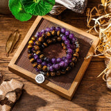 bracelet mala en pierre naturelle d'améthyste et oeil de tigre