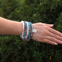 Mala : quartz rose, amazonite, jaspe et turquoise