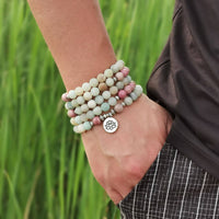 bracelet mala en pierres naturelles d'amazonite et de rhodochrosite