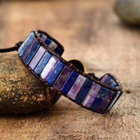 bracelet mixte de lithothérapie en lapis-lazuli, améthyste et cuir