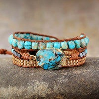 bracelet en pierre naturelle de jaspe, turquoise et cuir