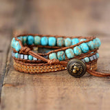 bracelet femme en pierres naturelle de jaspe, turquoise et cuir